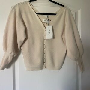 ba&sh Cream Pearl-Button V-Neck Knit Cardigan